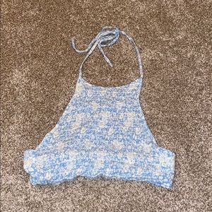 Light blue and white halter crop top